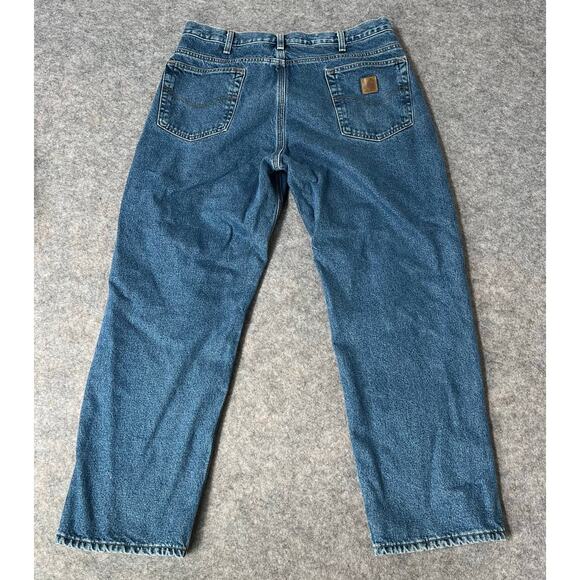 Carhartt Blue Denim Flannel Lined Relaxed Fit Jeans (B172 DST) Size 36Wx30L - Picture 2 of 9